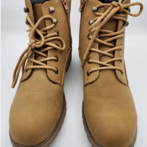 Madden Girl FFLYJ101 Tan Combat Boots Women’s 9 Lace-Up Side Zip Chunky Heel - Picture 3 of 15